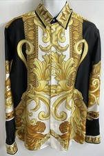 gianni versace shirt Black /gold White Baroque Silk Print LongSleeve Size 52 NEW