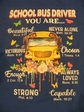 Religious scripture School Bus Driver T-Shirt Navy Blue Size Medium Made in USA