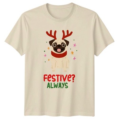 Mops Geweih festlich immer Weihnachten Urlaub Herren Damen Grafik T-Shirt
