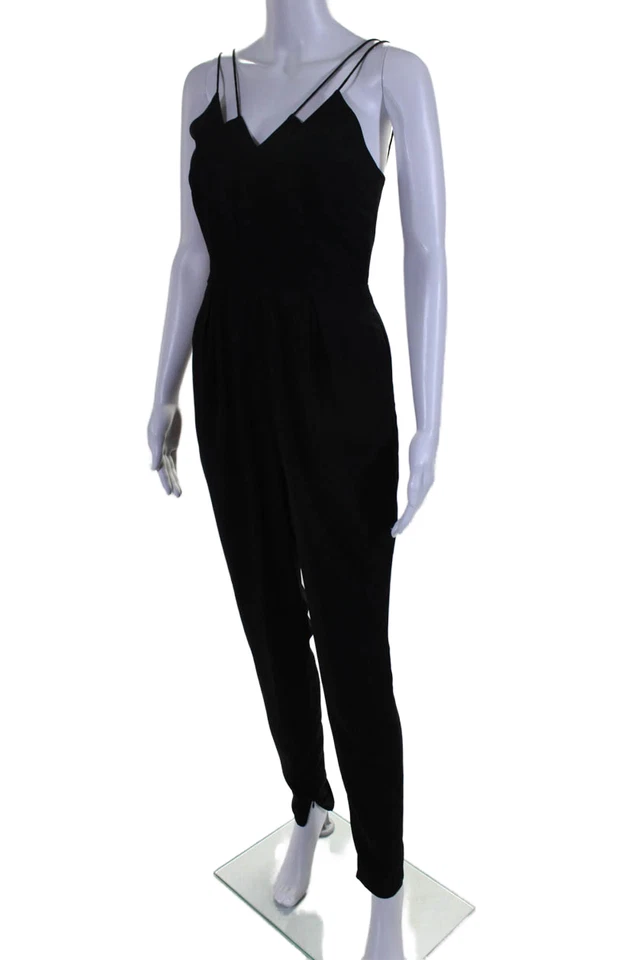 Mono para mujer Keepsake cuello en V correas de espagueti pierna recta negro talla XS Foto 2 de 4