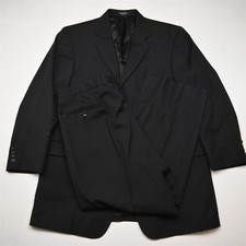 Vtg Y2K Boxy 2000s 44L 38x30 Black Striped 100 Wool Mens Jacket Pants Suit