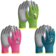 Geyoga 3 Pairs Kids Gardening Gloves Children Yard Grippy Soft Rubber Coated Gar
