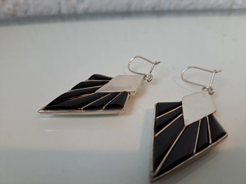 Bellissimi Orecchini, Pendenti, Argento 925 Con Onice - Immagine 2 di 4