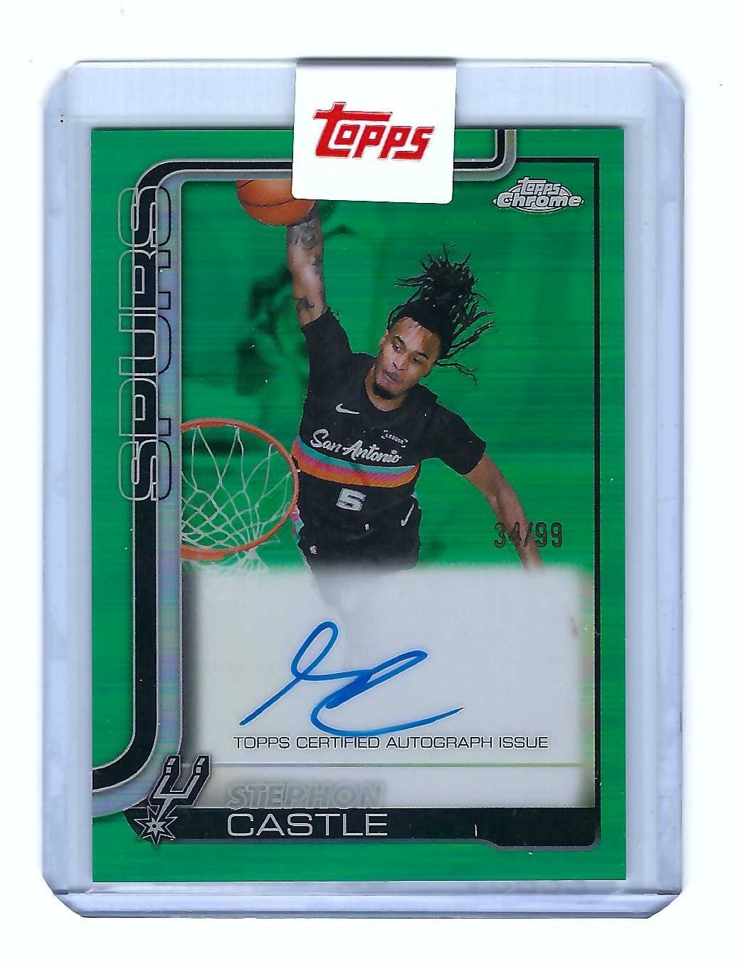 2025-26 Topps Chrome Updates True Green Ref. Stephon Castle Spurs Auto /99 MINT