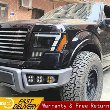 Pair White/Amber DRL LED Headlights For 2009-2014 Ford F150 Pickup Raptor Style