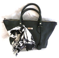 COLE HAAN PEBBLED LEATHER HANDBAG BLACK DOUBLE HANDLES SILVER HARDWARE
