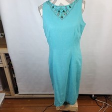 Jessica Howard Linen Blend Sleeveless Beaded Neckline Dress Size 12 Petite