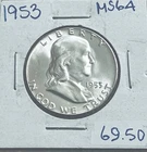 1953 franklin half dollar GEM BU KEY DATE Lowest Minted Franklin Half Dollar