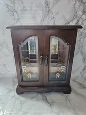 Vintage Dark Wooden Jewlerry Wardrobe Storage Cabinet& Necklace Wheel and Mirror