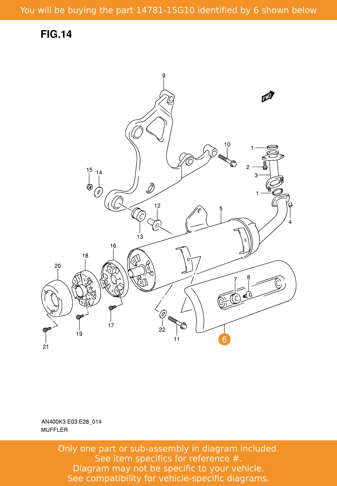Suzuki AN400S K5 K6 Burgman Genuine Exhaust Heat Shield Muffler Cover 1478115G10 for sale online