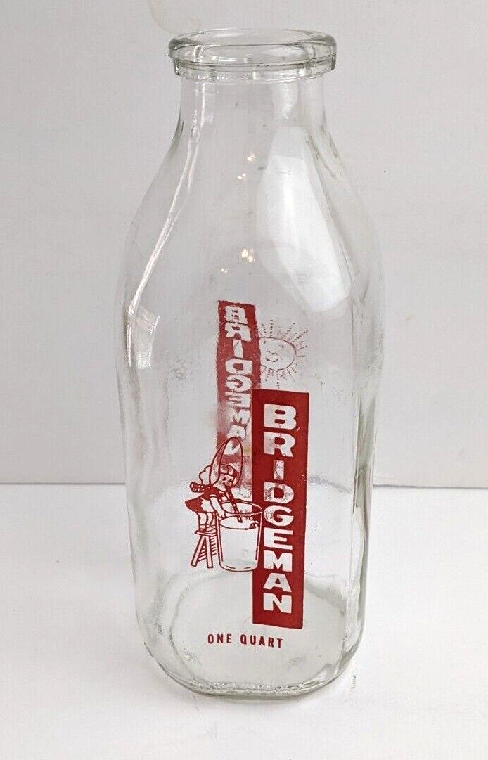 Bridgeman Dairy Duluth, Minnesota Quart Milk Bottle Double Sided Red