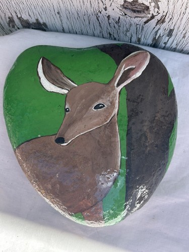 Deer Doe Hand Painted Rock Yard Garden Home Porch Decoration weather proof gloss - Picture 3 of 12