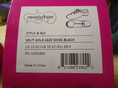 Revolution Dancewear Premium Split Sole Jazz Shoe 421  Black Size 13 CHILD