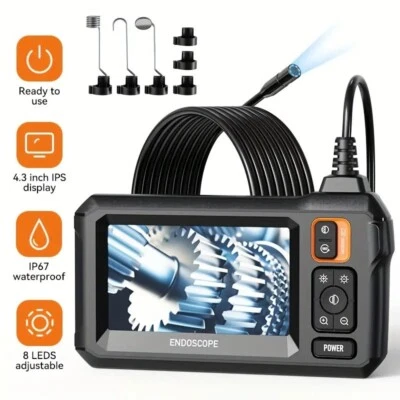 INSKAM 5M Endoscope 8mm 1080HD Borescope Inspection Camera 4.3 Inch IPS LCD 8 LED UK