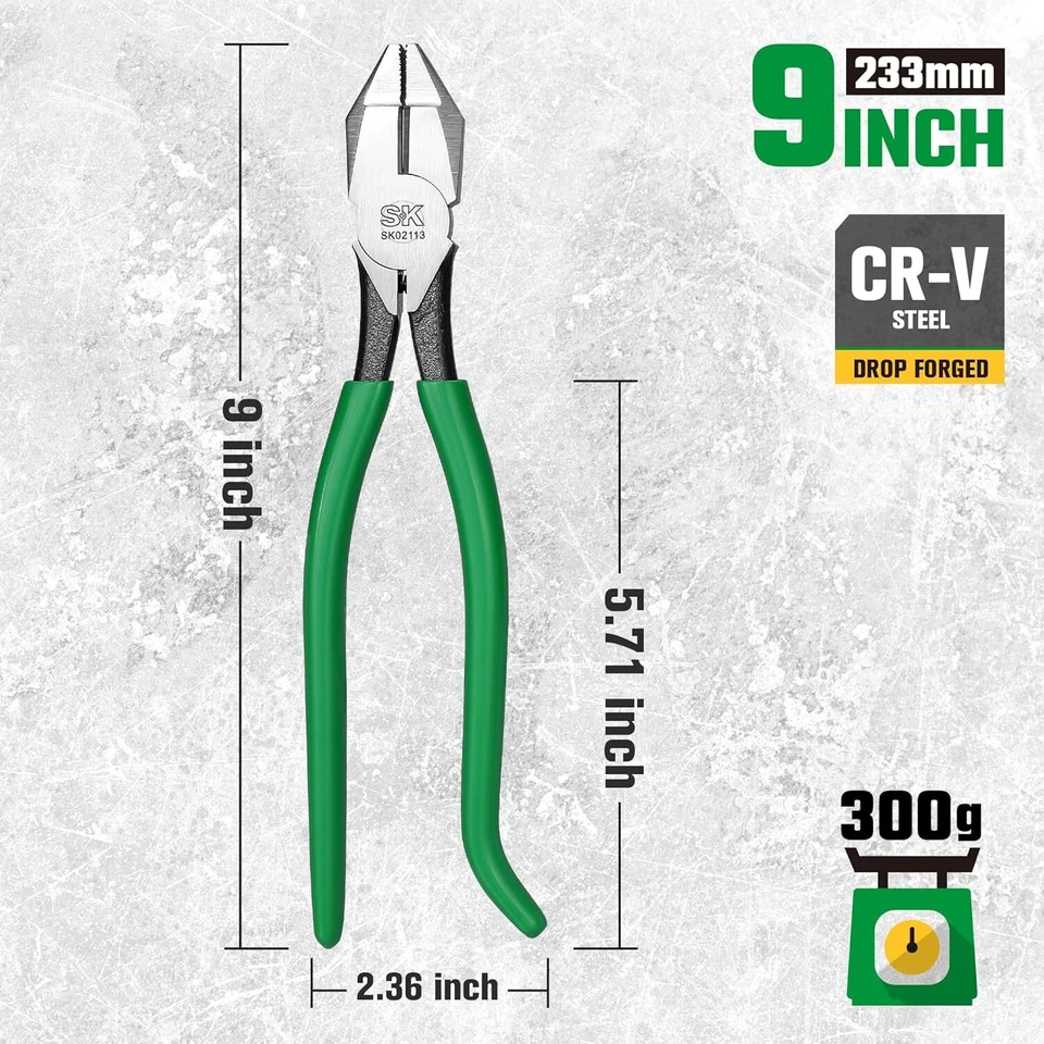 Alicates para herrero SK 9", cortadores de alambre con moleteado de alta resistencia de 9 pulgadas, verde  Foto 2 de 4