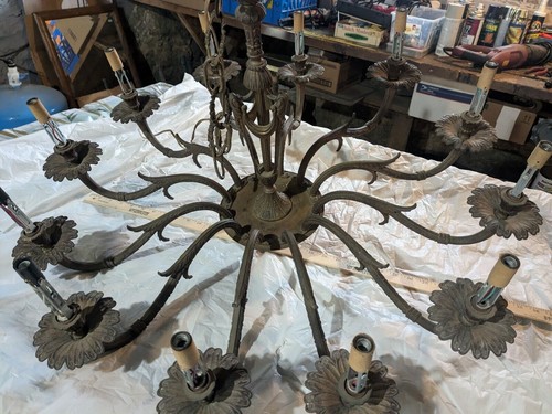 Antique French Bronze Brass Ceiling Fixture Chandelier Light 12 arms rare old - Picture 15 of 24