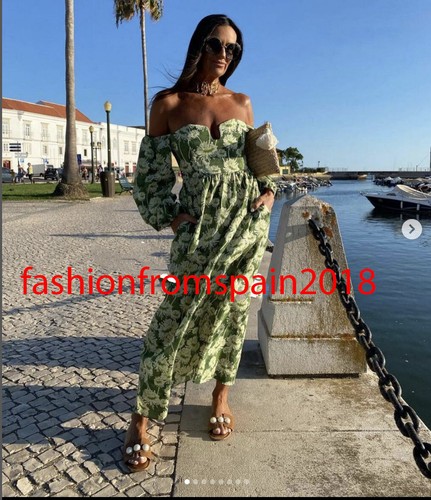 ZARA NEW WOMAN MIDI OFFSHOULDER COTTON FLORAL PRINTED DRESS GREEN XS-XL  8025/104 | eBay