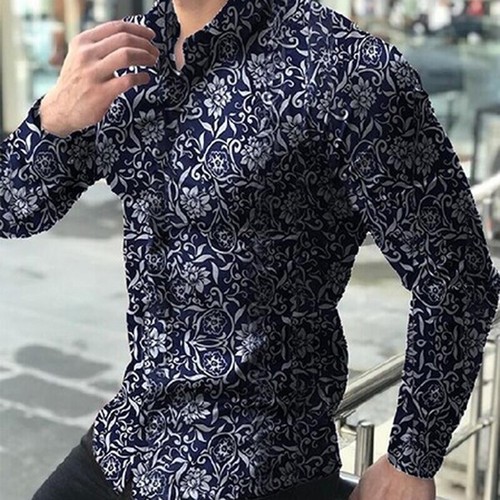 Camisa de manga larga con estampado Floral para hombre Camisas de moda 2022  | eBay