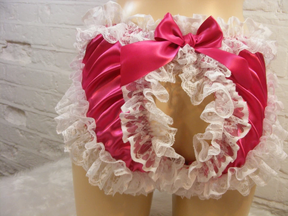 Bragas lencería bragas sissy cerise satinadas trasero abierto todas las tallas hombre o mujer Foto 2 de 3