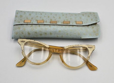 1950  s Cat Eye Glasses Etched Engraved Vintage  Funky w/Case