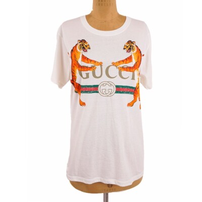 XXS NEW AUTHENTC GUCCI White DUELING TIGERS 80's GG LOGO Relax TEE