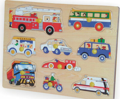 Holz Peg Puzzle, Fahrzeuge. Früh lernendes pädagogisches Spielzeug.