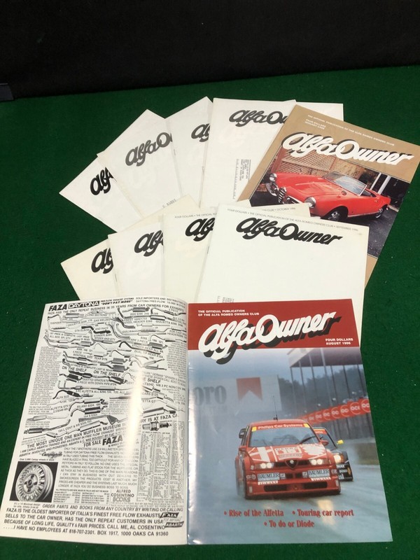 ALFA OWNER ALFA ROMEO CLUB MAGAZINE NEWSLETTER 1996 AROC USA 10 ISSUES