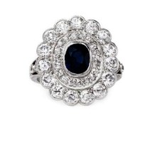 4ct Lab-Created Blue Sapphire Stylish Dual Halo Floral Ring White Gold Plated