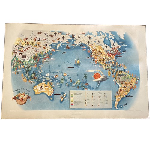 Vtg 1940 ECONOMY OF THE PACIFIC COVARRUBIAS Plate IV Pageant of Pacific 38”x 25”