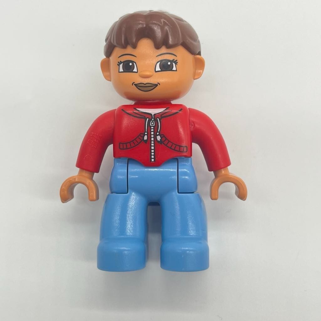 PONY Lego Duplo Donna Mamma Con Occhi Capelli Castani Coda di Cavallo Giacca Rossa Figura Fig