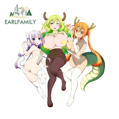 EARLFAMILY 5.1'' Kanna Kamui and Tohru Against Chest Car Stickers Dragon Decal