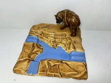 Vintage Ceramic Glaze Bear Cigar Bear Ashtray On A Stream Tommy B90