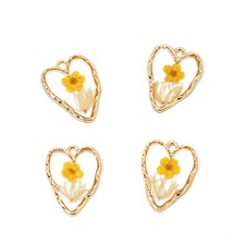 Clearance 8PCS Gold Tone Dried Flower Resin Irregular Heart Charm Pendant GBY609