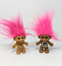 Lot of 2 Good Luck Troll Figures Vintage Pink Hair