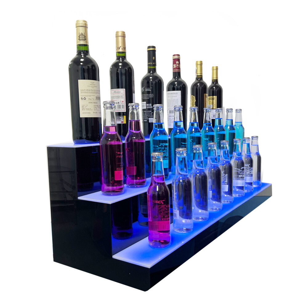 Back Bar Racks 3 Step LED Lighted Glowing Liquor Bottle Display Shelf Home Back Bar ...