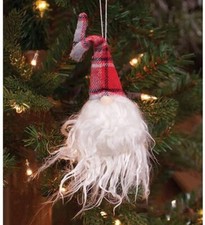 Plush Santa Gnome Christmas Ornament Tree Decoration, Red Plaid