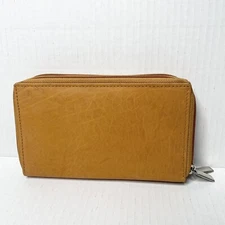 Zip around Genuine Leather Checkbook Wallet Clutch Travel Case Passport Holder