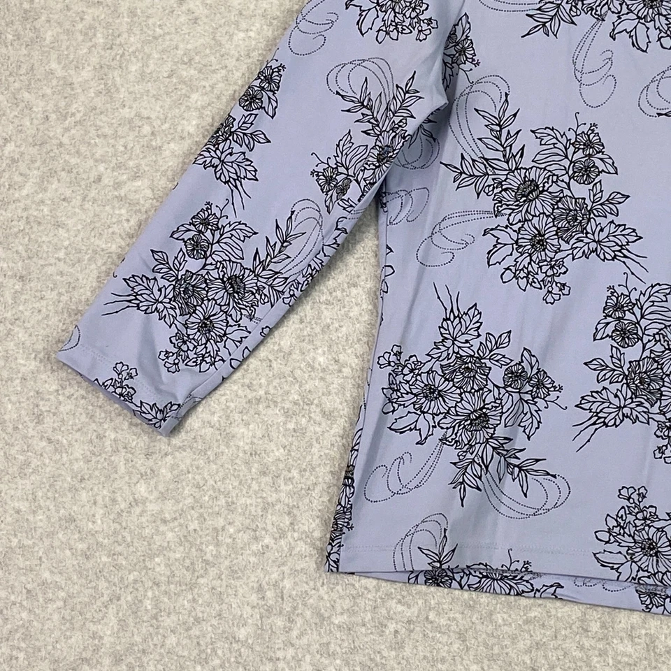 Apostrophe Top Womens XL Blue Floral V Neck 3/4 Sleeve Stretch Pullover Blouse - Imagem 4 de 4