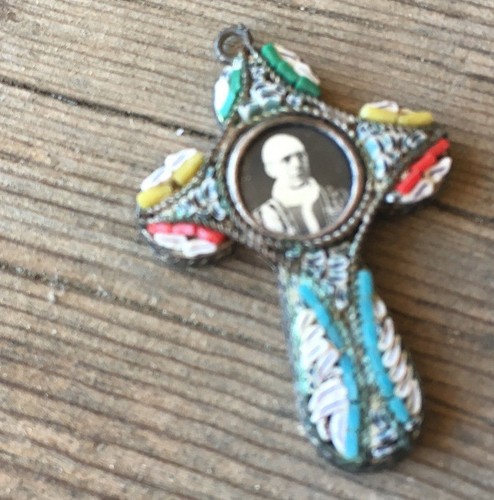 Micro Mosaic Antique Italian Cross Crucifix Rosary Photo Pope Floral Millefiori - Picture 9 of 12