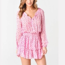 LoveShackFancy Pink Bows and Roses Popover Mini Dress