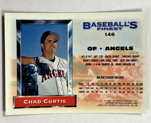 1993 Topps Finest Baseball Refractor Chad Curtis #146 California Angels Bonito Foto 2 de 3