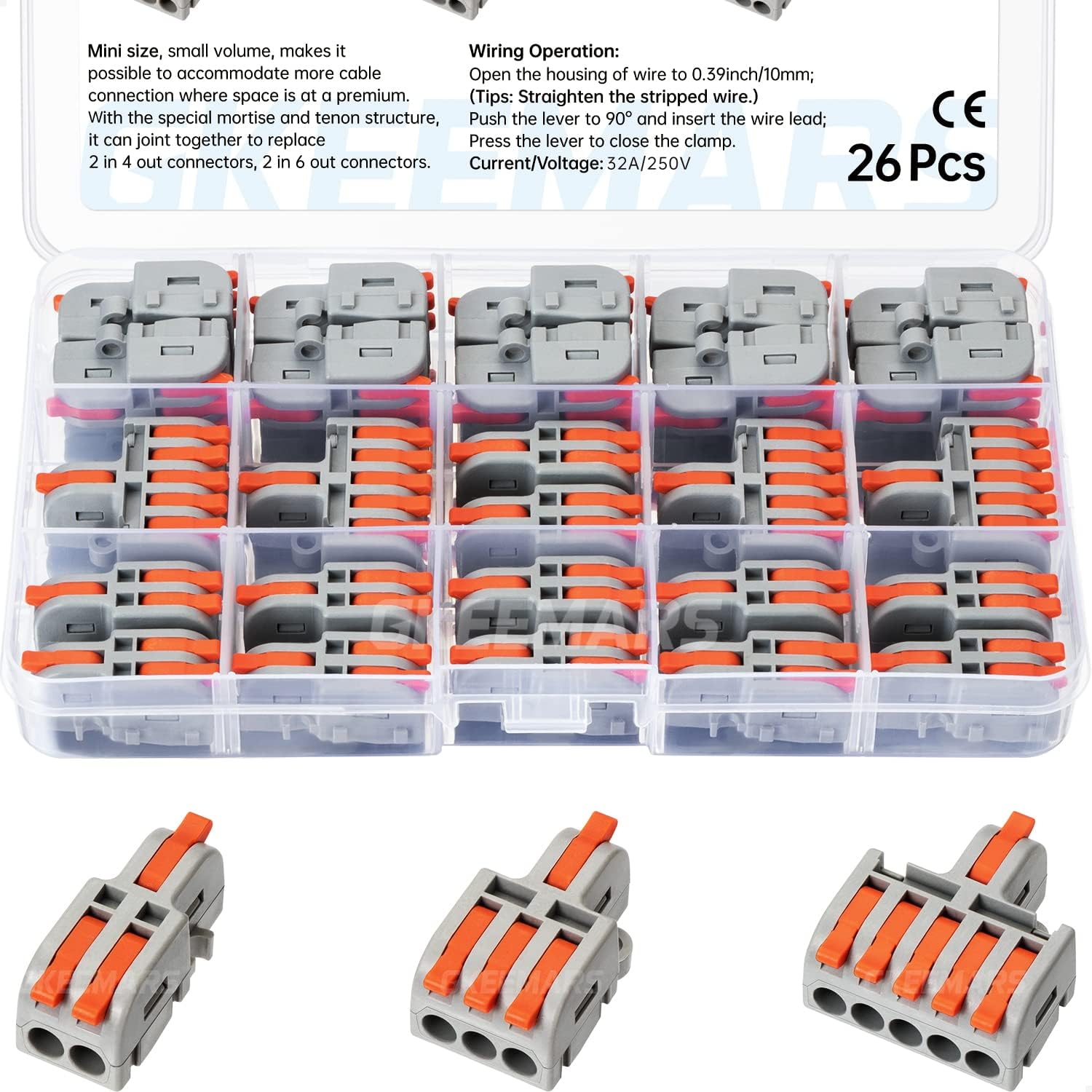 26Pcs Compact Splicing Connectors Wire Connectors Kit 2, 3 and 5 Circuit Inline