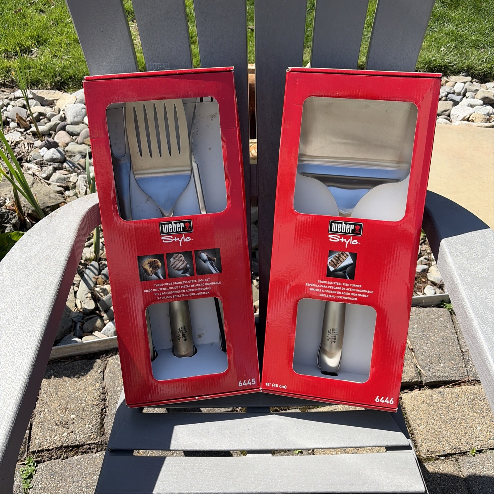 Weber Style 3-Piece Stainless Steel Grill Tool Set + 7&rdquo; Fish Flipper.  LOT  NEW