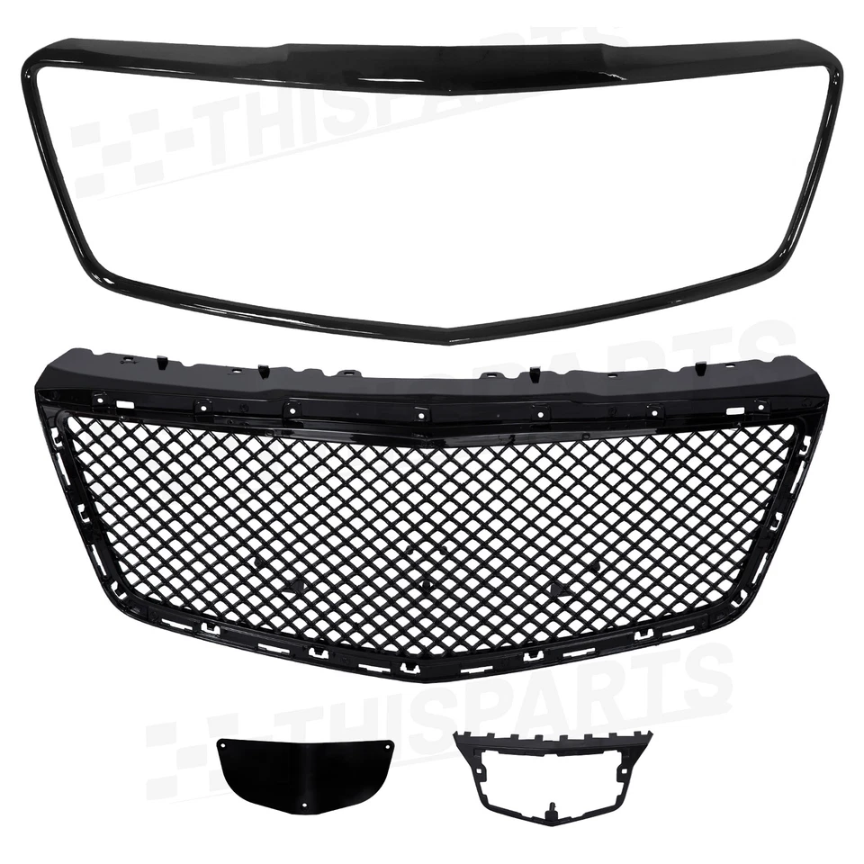 For 2014-2019 Cadillac CTS Sedan Front Bumper Upper Grille W/ Trim Glossy Black - Imagem 3 de 4