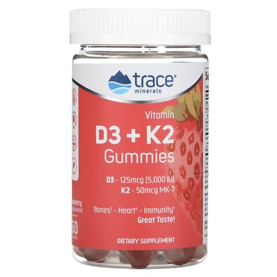 2 X Trace Minerals �, Vitamin D3 + K2 Gummies, Strawberry, 60 Gummies