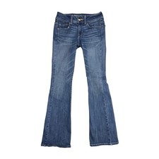 American Eagle Kick Boot Blue Super Stretch Jeans Womens 0 Short Low Rise