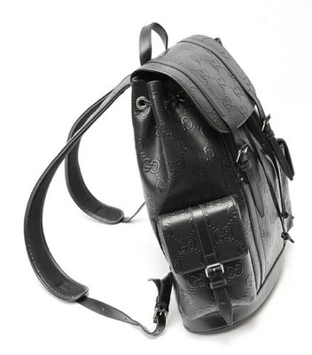 Gucci Embossed GG Large Backpack Day Bag Black Leather Top Handle