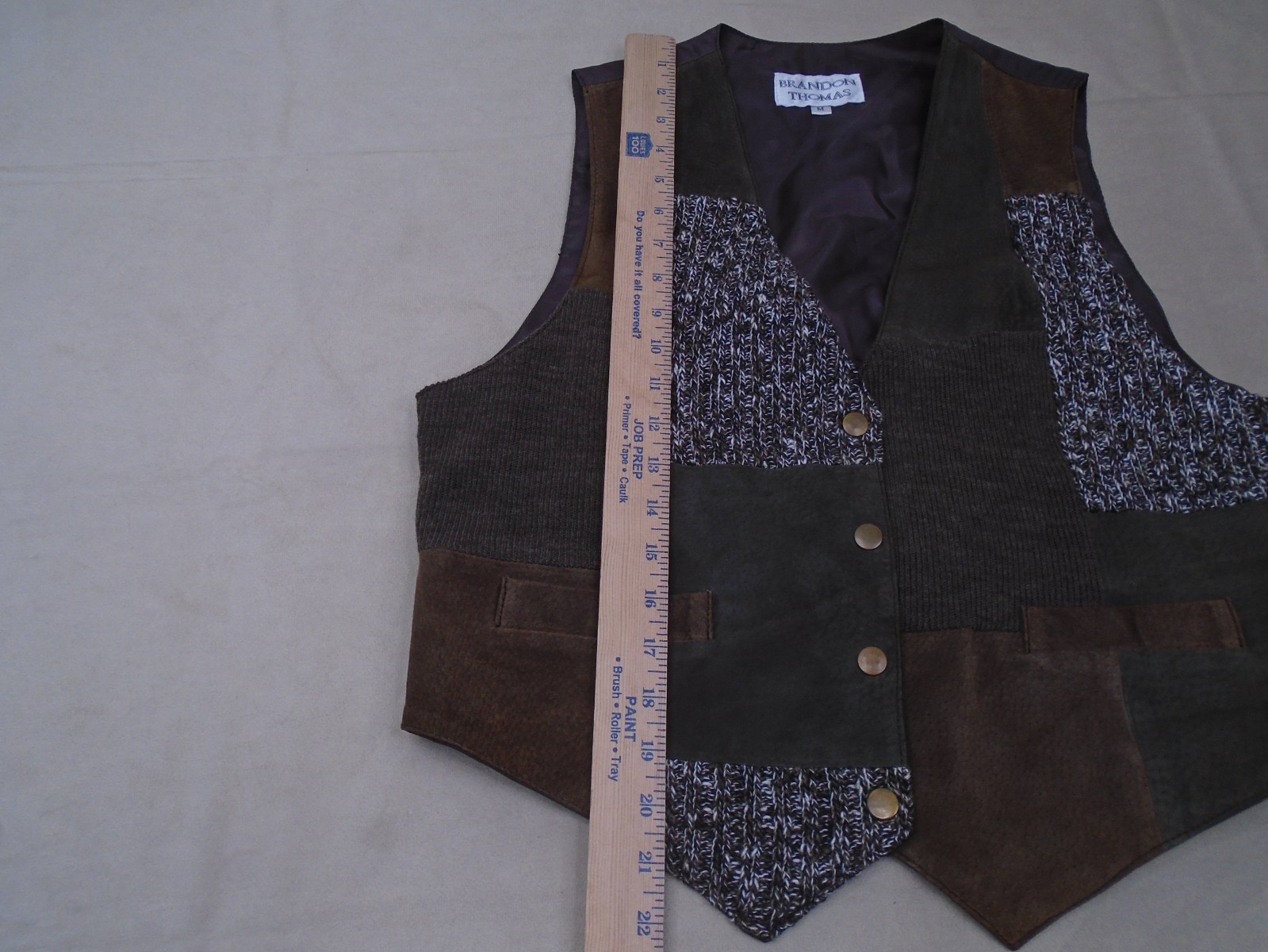 Brandon Thomas Patchwork Wool Leather Vest Mens M… - image 6