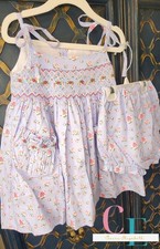 Girls Custom Hand Smocked  Embroidered Floral Bloomer Set Size 4T