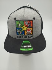 Super Mario Hat Cap Snap Back Youth Size Gray Black Here We Go Gaming Nintendo